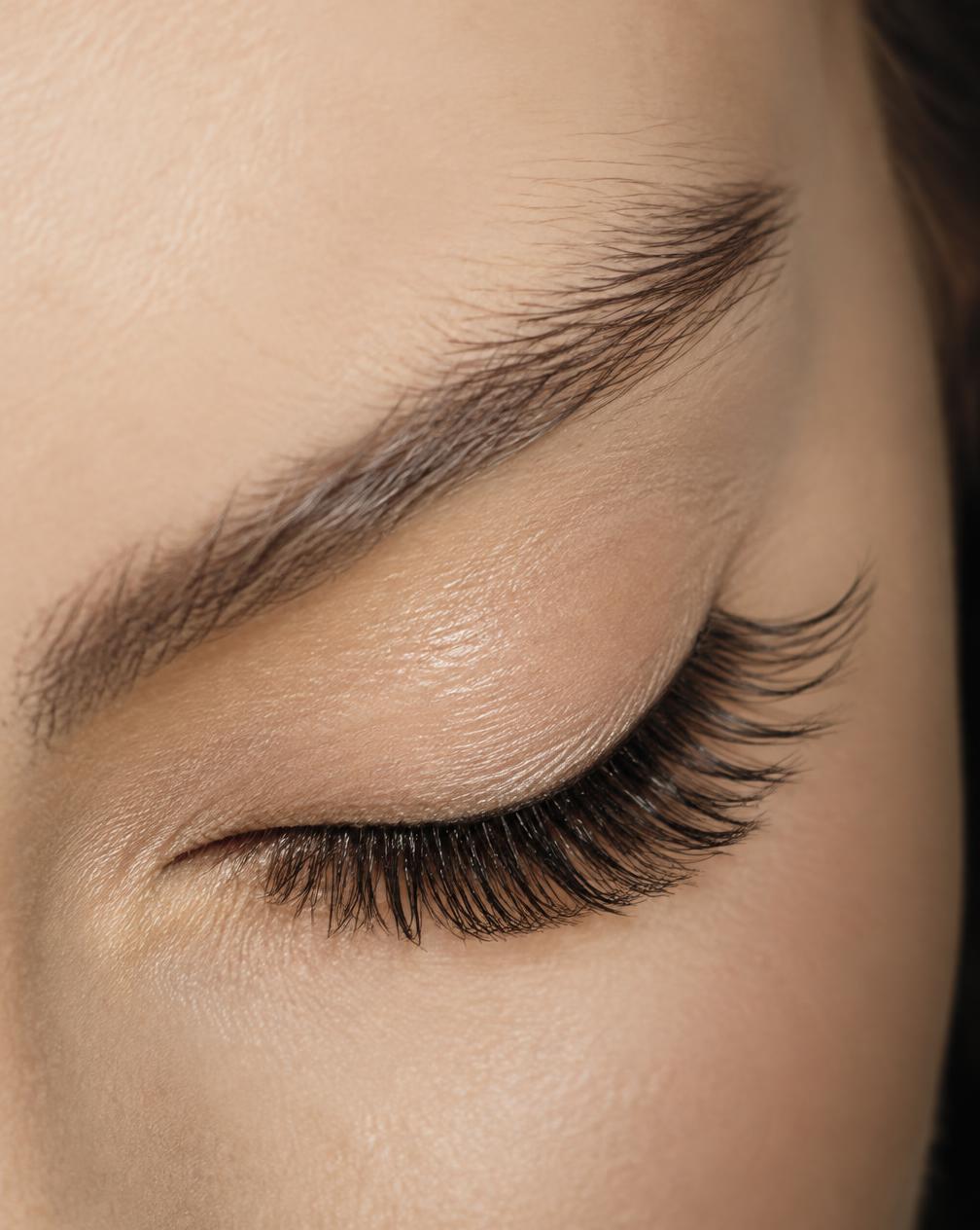 Nahaufnahme eines Auges mit eleganten Wimpernverlängerungen